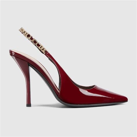 gucci patent kitten heels|Gucci Signoria slingback pump in Rosso Ancora patent leather.